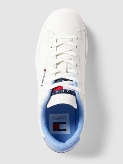 Tommy Jeans Sneakersy skórzane z detalem z logo Biały 3