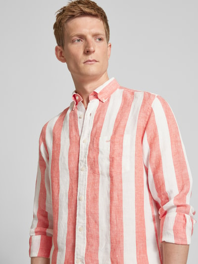 Gant Koszula lniana o kroju regular fit ze wzorem w blokowe pasy Pomarańczowy 3