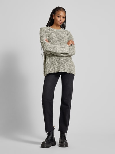 Gina Tricot Oversized Strickpullover mit geripptem Rundhalsausschnitt Mittelgrau Melange 1