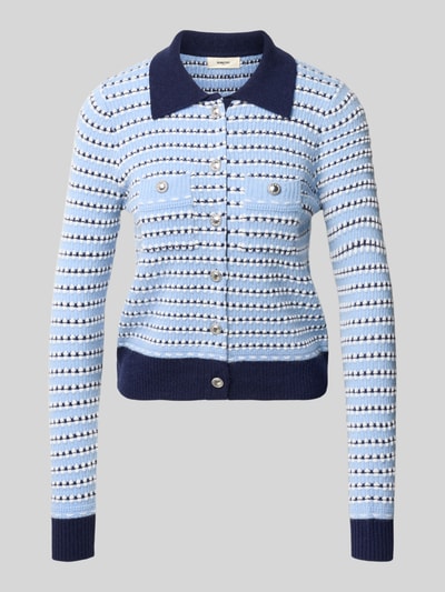 Produktfoto, Strickweste aus Leinen-Mix mit Polokragen Modell 'GUALEM' von SUNCOO PARIS, blau gemustert, Slim Fit, strukturierte Oberfläche