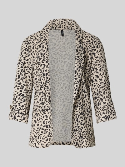 Produktfoto, Loose Fit Kurzblazer aus Viskose-Leinen-Mix Modell 'JESMILO' von Vero Moda, beige mit schwarzem Muster, 3/4-Arm, Flammgarnstruktur