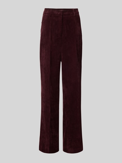 Produktfoto, bordeauxrote Regular Fit Cordhose mit angedeuteten Taschen Modell 'AMELIE' von CAMBIO, Damen Cordhose, samtige Struktur