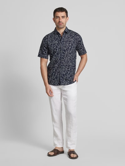 Tom Tailor Regular fit vrijetijdsoverhemd van een mix van linnen en katoen Donkerblauw - 1