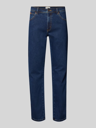 Produktfoto, Straight Fit Jeans im 5-Pocket-Design Modell 'Texas' von Wrangler in Blauem Baumwoll-Mix mit Stretch, sichtbare Nahtdetails