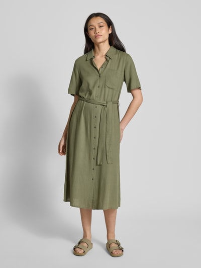 Pieces Tailliertes Freizeitkleid aus Viskose-Leinen-Mix Modell 'PIA' Khaki 4