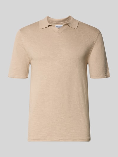 Produktfoto, Slim Fit Poloshirt in Strick-Optik Modell 'Kane' von JACK & JONES, Herren Poloshirt aus reiner Baumwolle, kurzärmelig, beige, Polokragen