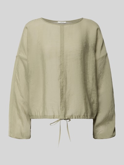 Produktfoto, Bluse mit überschnittenen Schultern Modell 'Filla' von OPUS im Lyocell-Mix, Loose Fit, rundhals, elastische Ärmel, Kordelzug am Saum, hellgrüne Farbe, glatte Textur