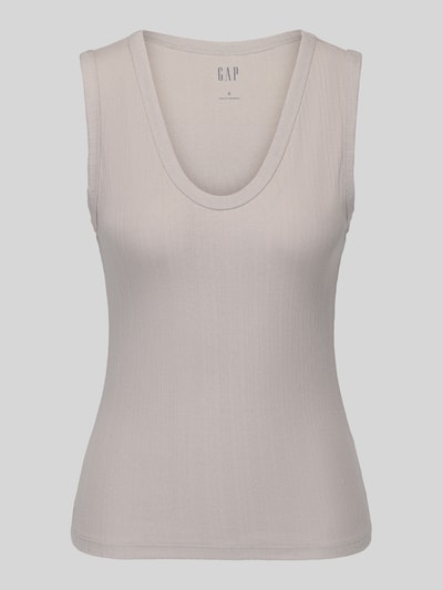 Produktfoto, beige slim fit top van mix van katoen van GAP, fijn ribstructuur, Dames top