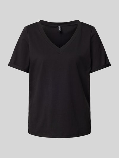 Pieces T-Shirt mit V-Ausschnitt Modell 'Ria' Black 2