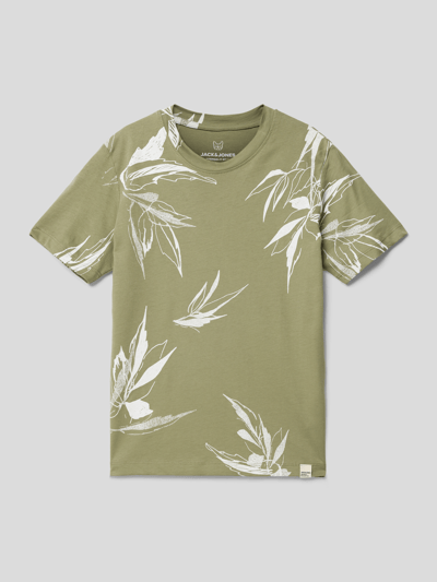 Jack & Jones T-shirt met labeldetail, model 'CRAYON' Rietgroen - 1