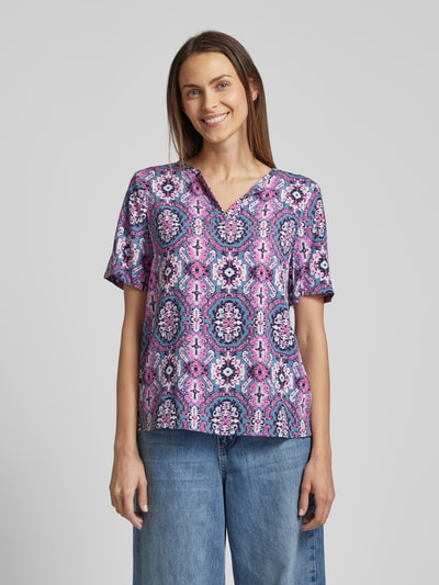 Montego Blouse met all-over motief Rookblauw - 4