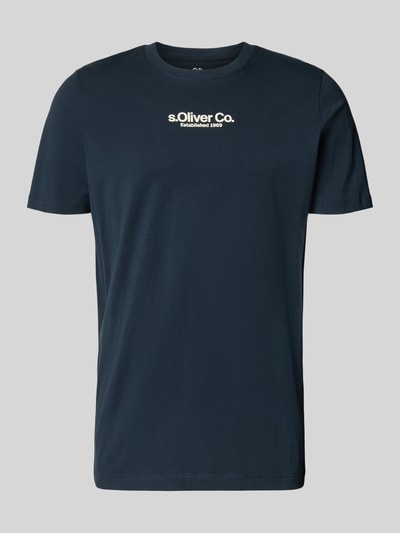 Produktfoto, Regular Fit T-Shirt aus reiner Baumwolle von s.Oliver RED LABEL, granatowy, gładki jersey, z krótkim rękawem, okrągły dekolt, nadruk z logo