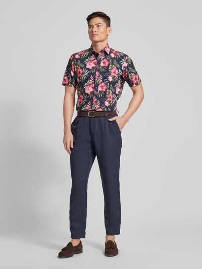 Jake*s Casual Fit Business-Hemd mit Allover-Print Marine 1