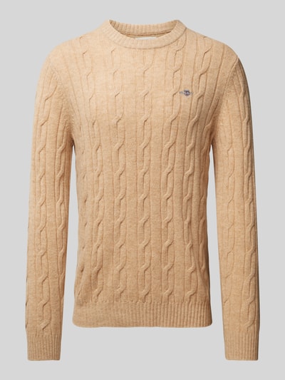 Gant Strickpullover mit Zopfmuster Khaki Melange 2