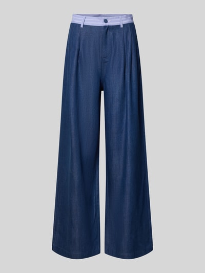 Produktfoto, Wide Leg Pants mit Eingrifftaschen von Liu Jo White aus reinem Lyocell, ausgestellt, blau, sichtbarer Knopfverschluss, glatte Textur