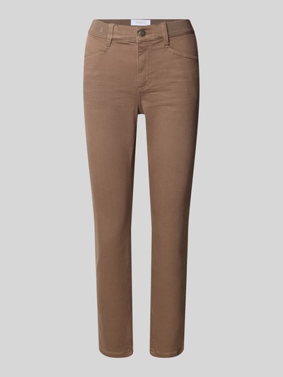 Produktfoto, braune Slim Fit Jeans aus Baumwoll-Mix Modell 'ORNELLA SPORTY' von ANGELS, glatte Textur, dezente Nähte, Damen Slim Fit Jeans von ANGELS