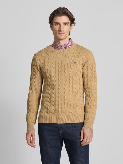 Gant Sweter z dzianiny z prążkowanymi wykończeniami Beżowy melanż 4