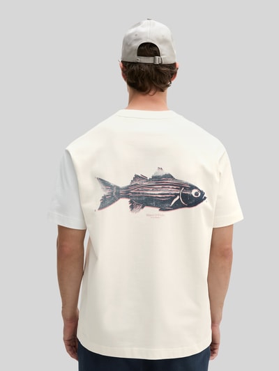 Marc O'Polo Loose Fit T-Shirt aus reiner Baumwolle mit Rücken-Motiv-Print Offwhite 5