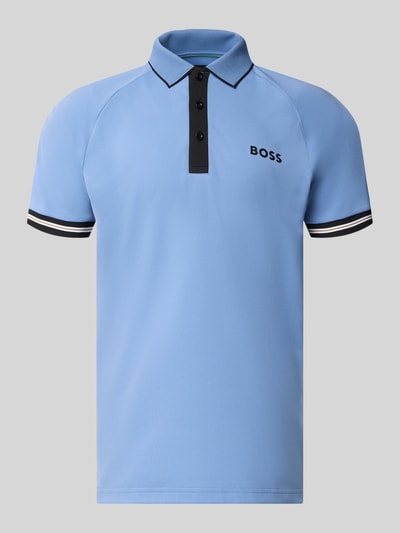 Produktfoto, Regular Fit Poloshirts mit Kontrastdetails von BOSS Green in Two Tone Optik, Polokragen, 2-er-Knopfverschluss, hellblau mit schwarzen Details