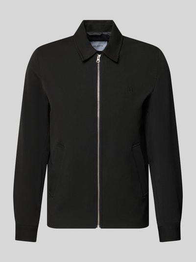 Produktfoto, Jacke mit Logo-Stitching Modell 'Como' von Les Deux aus schwarzem Material-Mix mit Viskose-Anteil, sichtbarer Reißverschluss