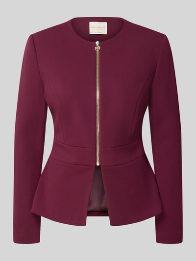 Produktfoto, Jacke mit Label-Detail von Rinascimento in Dunkelrot, taillierte Passform, Rundhalsausschnitt, Reißverschluss, glatte Textur, Rückenlänge 59 cm bei Größe S