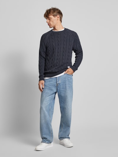 Pepe Jeans Strickpullover mit Zopfmuster Modell 'Camdem' Marine 1