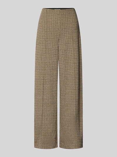 Produktfoto, Wide Fit Stoffhose mit Viskose-Anteil Modell 'Kate' von ICHI, kariert, beige-braun, Bügelfalten, glatte Struktur, elastischer Material-Mix