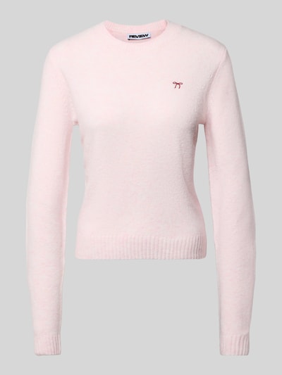 Review Eng anliegender Strickpullover mit Rundhalsausschnitt Rose Melange 2