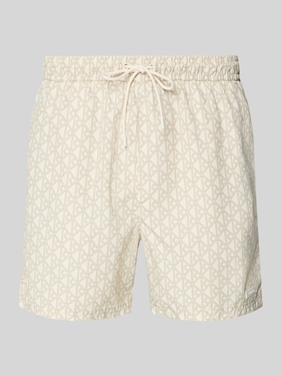 Produktfoto, Regular Fit Badeshorts met tunnelkoord van Calvin Klein Underwear met all-over motief, labelapplicatie, elastische boord met tunnelkoord, zij-steekzakken en achterzak met klittenbandsluiting