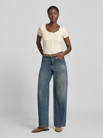 Jake*s Studio Woman Slim Fit T-Shirt mit durchgängiger Knopfleiste Ecru 1