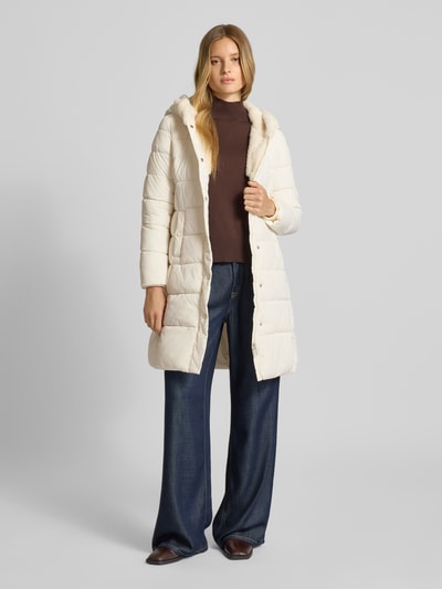 Christian Berg Woman Selection Gewateerde lange jas met imitatiebont en steekzakken Offwhite - 1