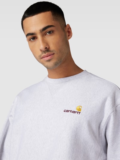 Carhartt Work In Progress Sweatshirt mit Logo-Stitching Modell 'american script' Offwhite Melange 3