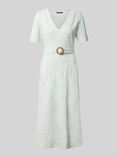 Produktfoto, Midikleid mit V-Ausschnitt und Gürtel van Zero in lichtblauw met materiaalmix met viscose, getailleerd model, bloemenstructuur