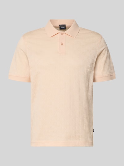 Produktfoto, Modern Fit Poloshirt mit Strukturmuster Modell 'Roberto' von JOOP! Collection aus reiner Baumwolle, beige mit Polokragen, kurzer Knopfleiste, Label-Detail, Rückenlänge bei Größe M 68 cm