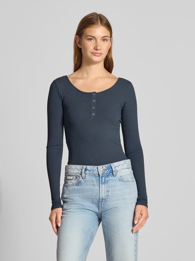 Pieces Slim fit shirt met lange mouwen van katoenmix, model 'KITTE' Donkerblauw - 4