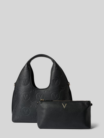Productfoto, Handtasche in Leder-Optik Modell 'Samba' van VALENTINO BAGS, zwart met logo-reliëf, met ritsvak, hengsel en schouderriem, 35x38x15 cm, schouderriem 20 cm lang