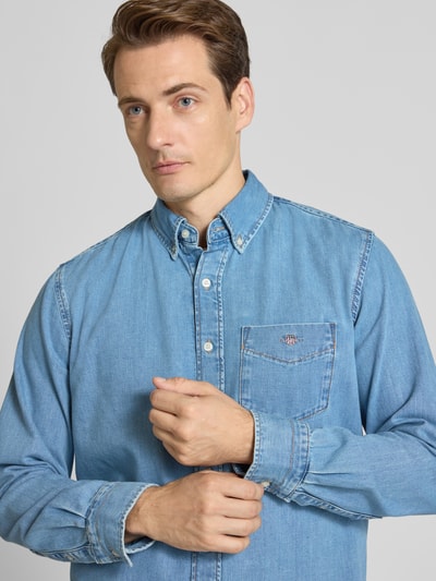 Gant Regular fit jeansoverhemd met borstzak Lichtblauw - 3