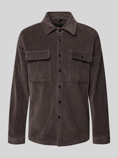 Produktfoto, Regular Fit Overshirt mit Pattentaschen Modell 'Taylor' von Zuitable aus braunem Baumwoll-Mix mit Stretch und Kentkragen
