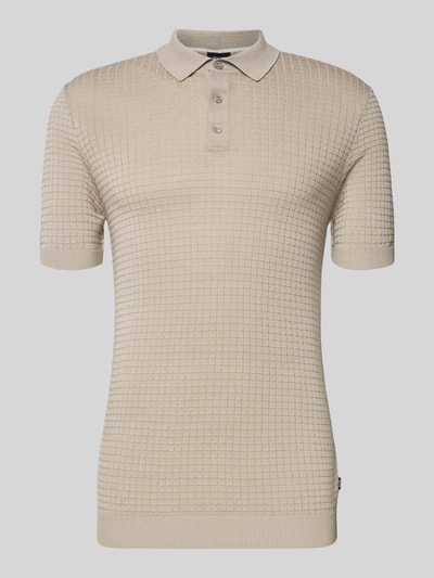 Produktfoto, Slim Fit Poloshirt in Strick-Optik Modell 'Vanceo' von JOOP! Collection, beige, reine Baumwolle, kurzärmelig, strukturierte Oberfläche