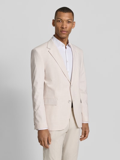 Męski model nosi Slim Fit Anzugsakko mit Pattentaschen Modell 'AIDAN3' von Strellson, jasny melanż, krój slim fit, przód, ujęcie całej sylwetki.