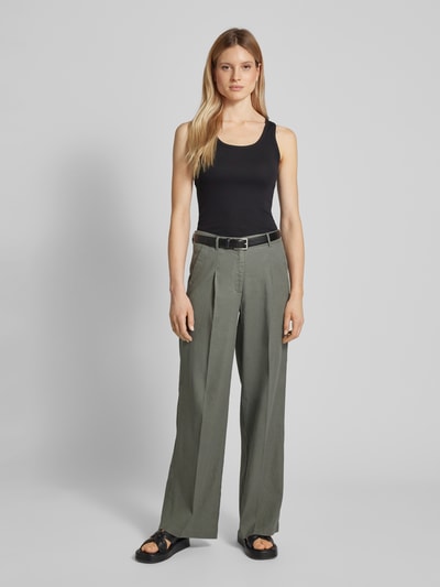 Cambio Wide leg linnen broek met bandplooien, model 'MIRA' Kaki - 1