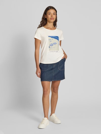 More & More T-shirt z prążkowanym okrągłym dekoltem Złamany biały 1