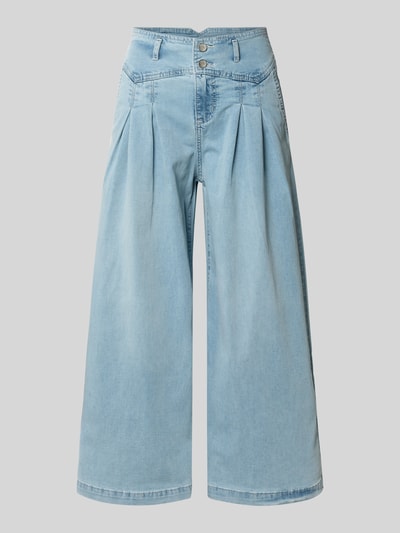 Produktfoto, Palazzo-Jeans mit Gesäßtaschen Modell 'Liv' von Buena Vista aus Lyocell-Baumwoll-Mix, weite Beine, Knopfverschluss, helle Jeans-Optik.