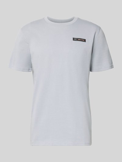 Produktfoto, Regular Fit T-Shirt mit Logo-Applikation von Under Armour, bawełniana mieszanka, krój regular fit, okrągły dekolt, długość pleców w rozmiarze M 73 cm, kolor jasnoszary, prosty fason, miękka faktura