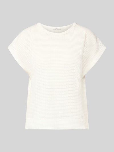 Produktfoto, weißes Strickshirt mit Rundhalsausschnitt Modell 'Sishell' von OPUS aus Baumwoll-Mix im Regular-Fit, gerade Form, strukturierte Oberfläche.