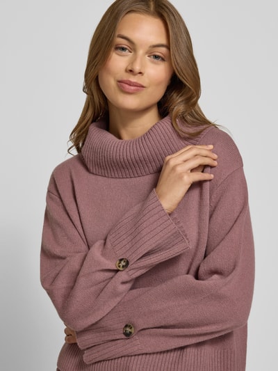 COMMA Sweter z dzianiny o kroju loose fit z mieszanki wełny z golfem Fiołkoworóżowy 3