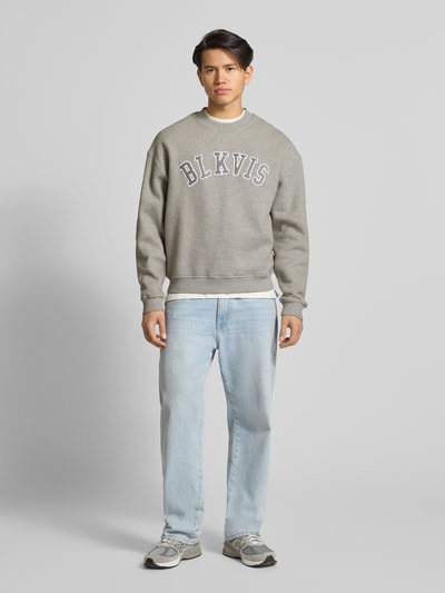 BLKVIS Sweatshirt met logo en ronde hals Middengrijs gemêleerd - 1