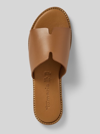 Tamaris Slides aus Leder mit strukturierter Sohle Cognac 3