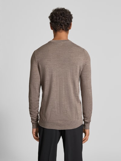 Christian Berg Men Regular fit shirt met lange mouwen van een mix van merinowol Roodbruin gemêleerd - 5