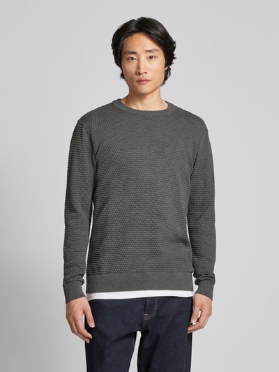 Knowledge Cotton Apparel Gebreide pullover met structuurmotief, model 'VAGN' Antraciet - 4